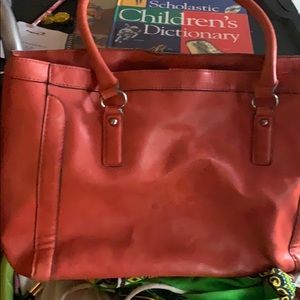 Orange leather tote